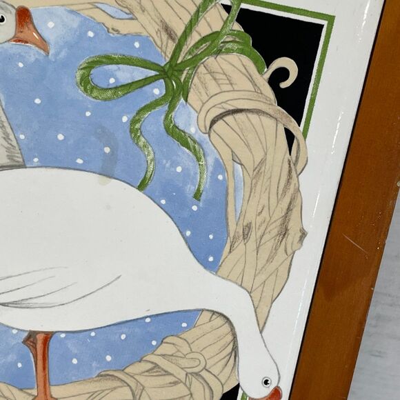 Framed Vintage Vandor Ceramic Tile Square Trivet Country Goose Duck Geese - Picture 5 of 6